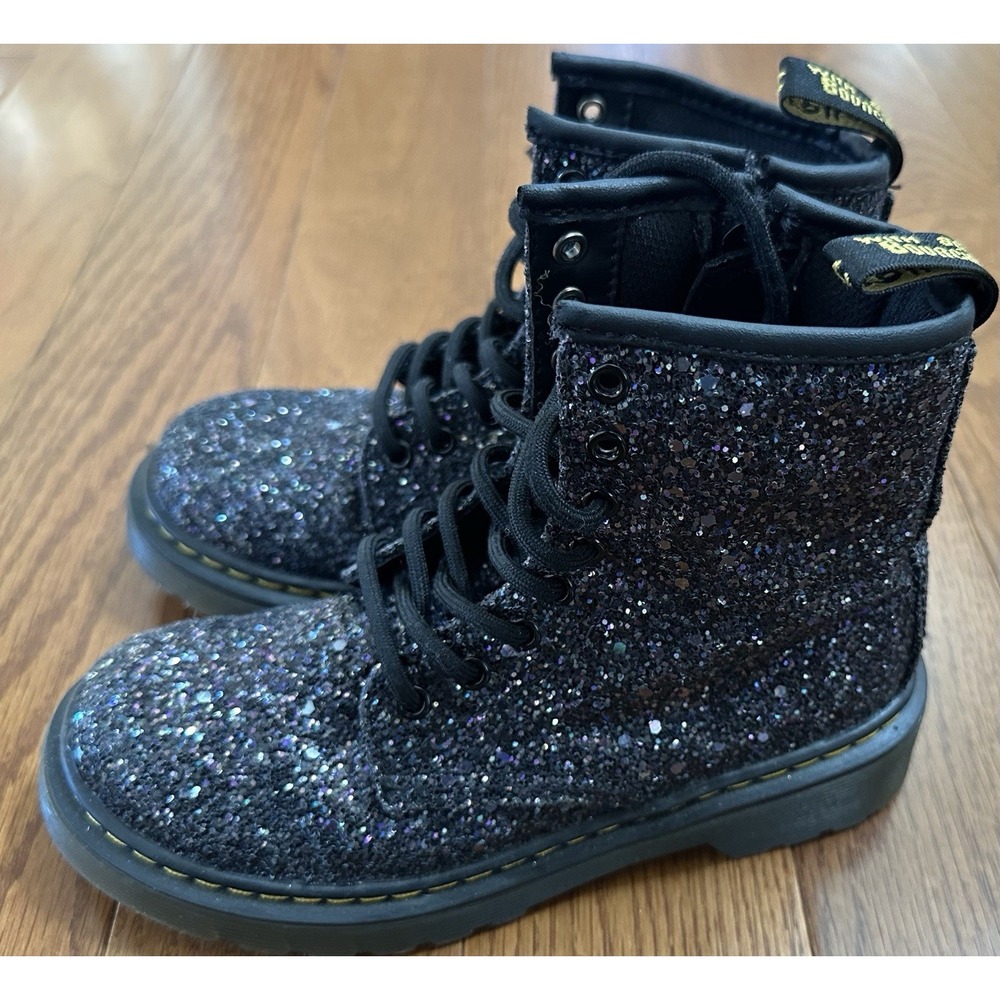 Dr. Martens 1460J Glitter Black Purple Sparkle Combat Boots Zip Girl's Size 13